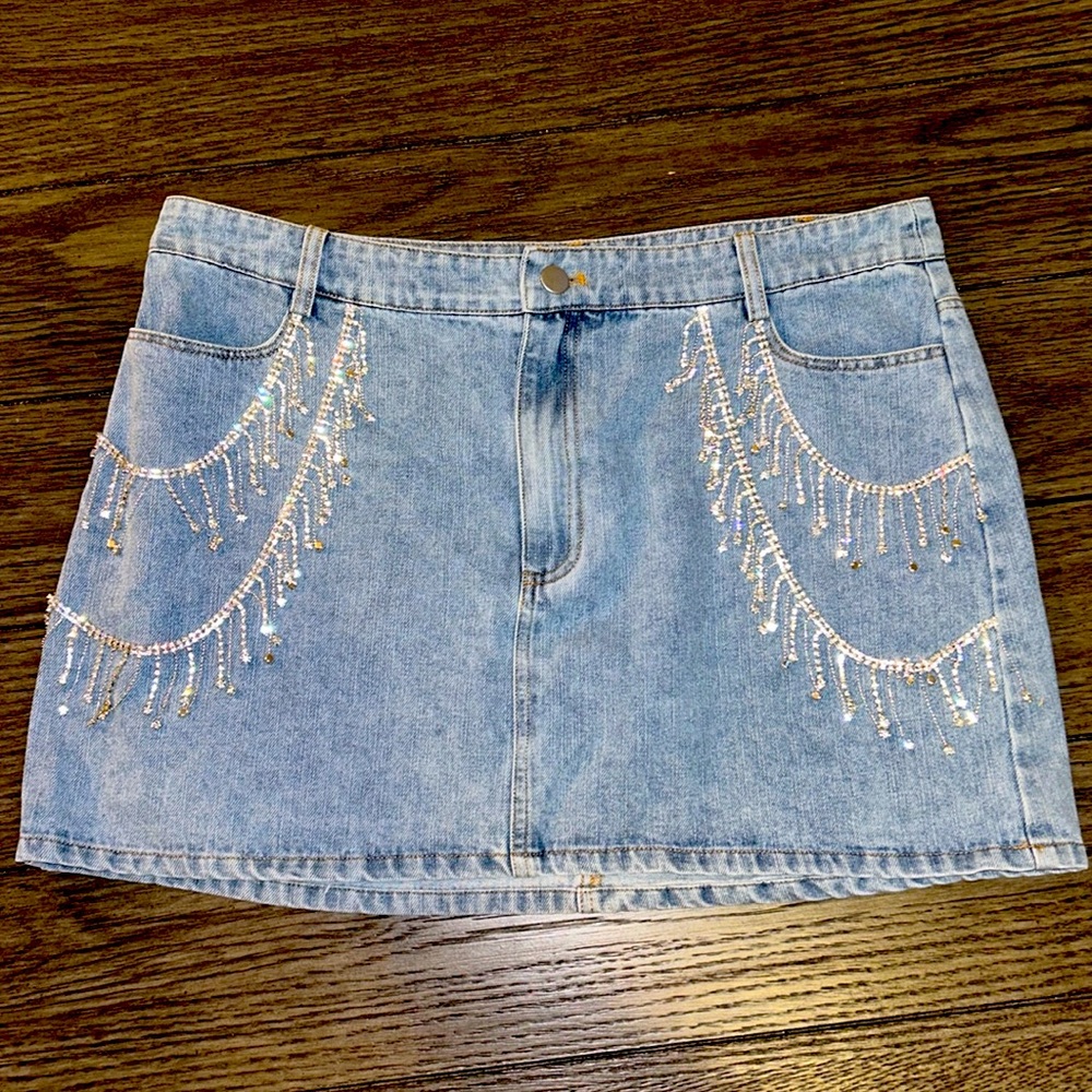 Denim Skirt with Rhinestone details